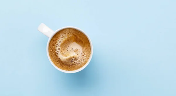 Espresso Kaffe Blå Bakgrunn Flate Sjikt Med Kopirom – stockfoto