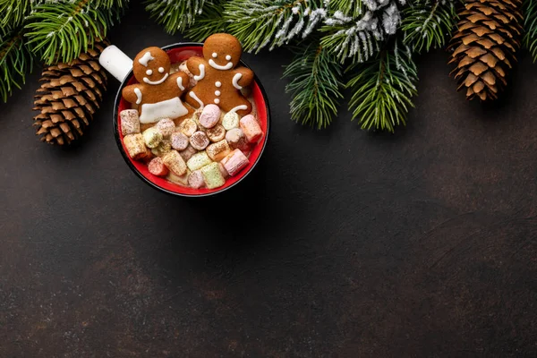 Пряничний Чоловік Печива Чашці Зефіром Різдвяні Канікули Копією Простору — стокове фото