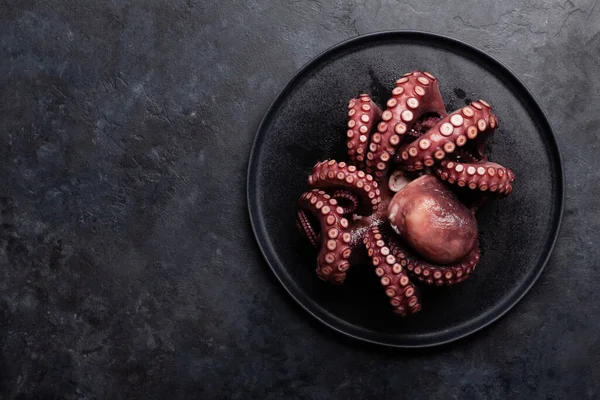 Tasty Octopus Black Background Top View Flat Lay Copy Space — Stock Photo, Image