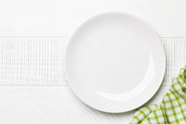 Empty Plate Wooden Table Top View Flat Lay Copy Space — Stock Photo, Image