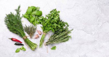Masada çeşitli bahçe otları var. Fesleğen, dereotu, maydanoz, biberiye. Kopyalama alanı olan düz