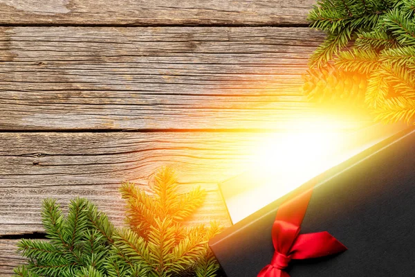 Otevřete Dárkovou Krabici Magickým Světlem Vánoční Přání Byt Ležel Kopírovacím — Stock fotografie