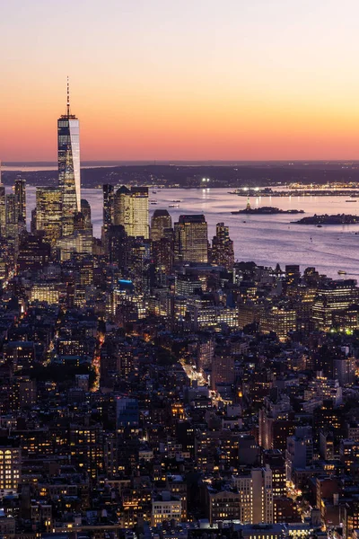 Skyline Von New York City Manhattan Sonnenuntergang Wolkenkratzer Panorama — Stockfoto