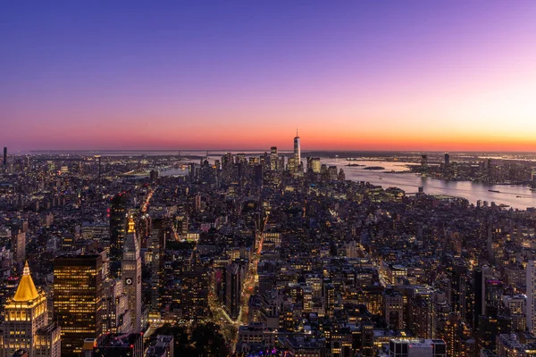 New York City Skyline Manhattan Coucher Soleil Gratte Ciel Panorama — Photo