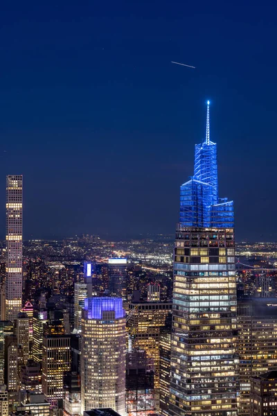 Skyline Ciudad Nueva York Manhattan Rascacielos Noche Panorama — Foto de Stock