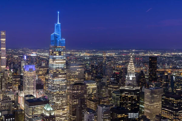 Skyline Von New York City Manhattan Wolkenkratzer Nachtpanorama — Stockfoto