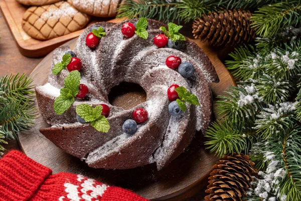 Christmas Cake Decorated Blueberry Cranberry Mint — Stock Photo, Image