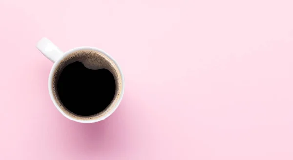 Espressokaffe Rosa Bakgrund Platt Liggplats Med Kopieringsutrymme — Stockfoto