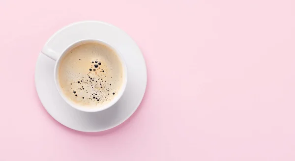 Espressokaffe Rosa Bakgrund Platt Liggplats Med Kopieringsutrymme — Stockfoto
