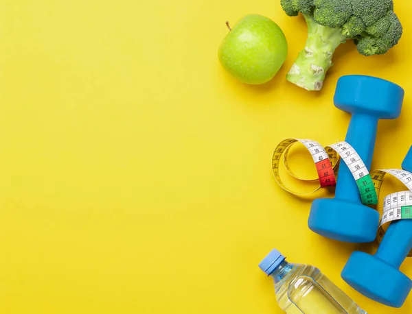 Fitness Gezond Dieet Concept Vlakke Lay Met Kopieerruimte — Stockfoto