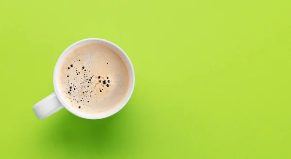 Espressokaffe Grön Bakgrund Platt Liggplats Med Kopieringsutrymme — Stockfoto