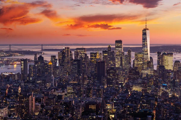 New York City Skyline Manhattan Sunset Skyscrapers Panorama — Stock Photo, Image