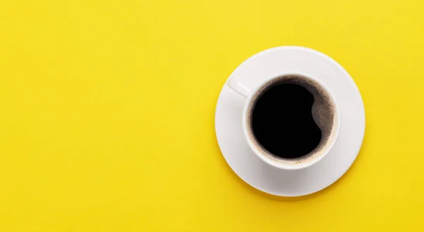 Espressokaffe Gul Bakgrund Platt Liggplats Med Kopieringsutrymme — Stockfoto
