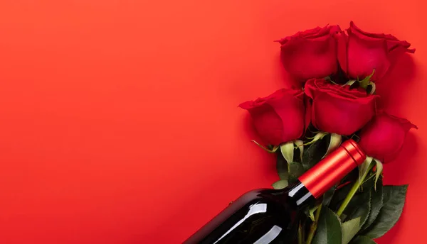 Valentijnsdag Wenskaart Met Rozenbloemen Flat Lag Met Ruimte Voor Liefde — Stockfoto