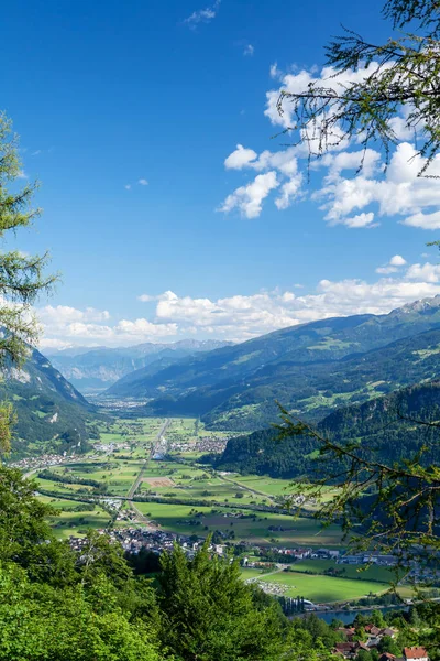 Panoramic View Countryside Green Alpine Meadows Alps Mountains Switzerland — Stock Photo, Image