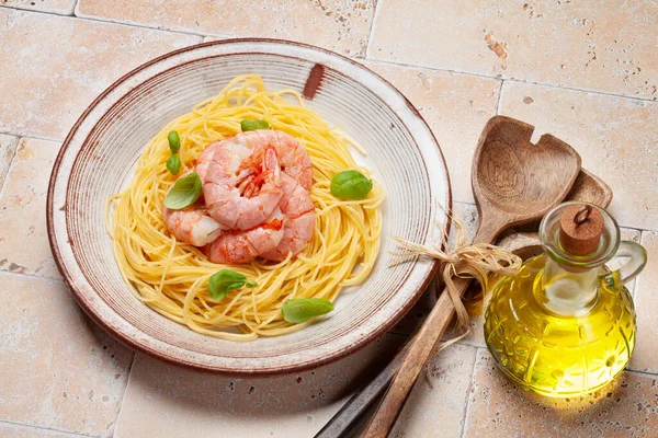 Pasta with shrimps. Italian cuisine