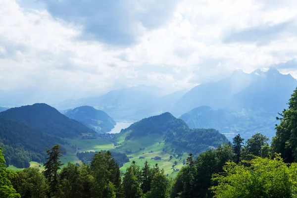 Panoramic View Green Alpine Meadows Alps Mountains Switzerland — Stock Photo, Image
