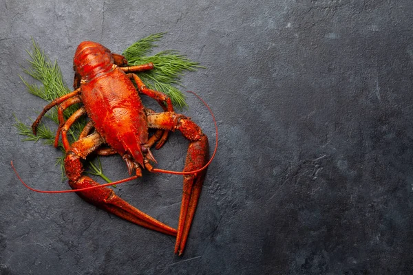 Boiled Crayfish Dill Top View Flat Lay Copy Space — Stock Photo, Image