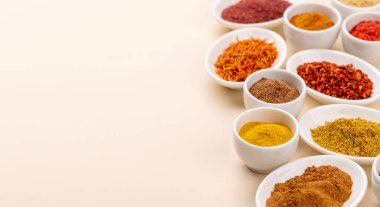 Fotokopi alanı olan çeşitli kurutulmuş baharatlar.