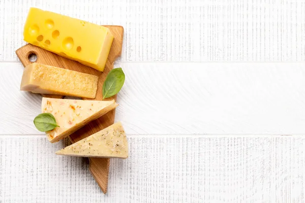Various Cheese Board Flat Lay Copy Space — Foto Stock