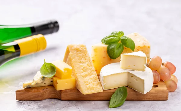 Various Cheese Board White Wine Copy Space — Stock Photo, Image