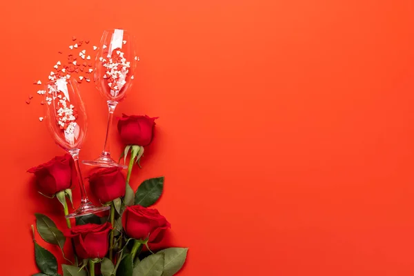 Valentinstag Grußkarte Mit Rosenblumen Wohnung Mit Platz Für Liebesgrüße — Stockfoto