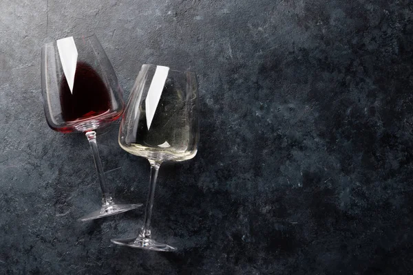 White Red Wine Glasses Flat Lay Copy Space — Fotografia de Stock