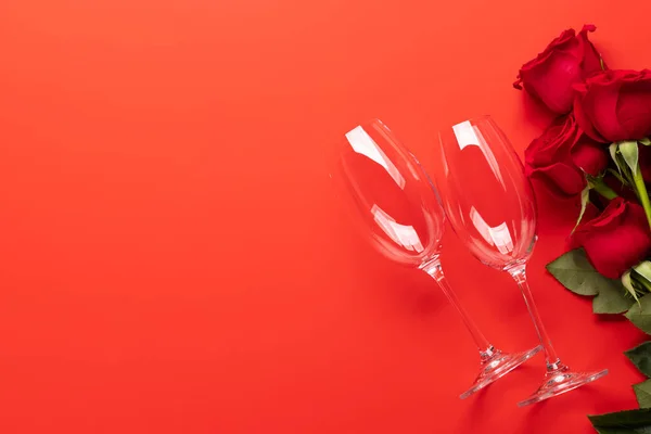 Ημέρα Του Αγίου Βαλεντίνου Ευχετήρια Κάρτα Τριαντάφυλλο Λουλούδια Επίπεδη Θέσει — Φωτογραφία Αρχείου
