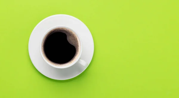 Espressokaffe Grön Bakgrund Platt Liggplats Med Kopieringsutrymme — Stockfoto
