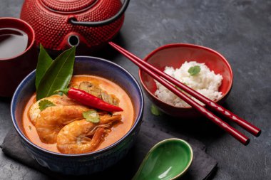 Thai Tom Yum Soup with seafood and tea