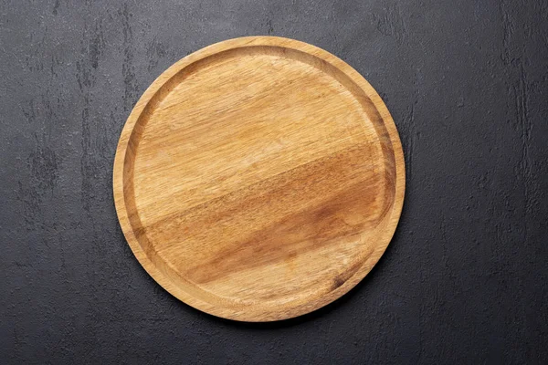 Wooden Cutting Board Stone Kitchen Table Flat Lay Copy Space — Foto de Stock