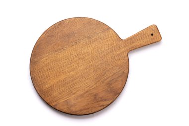 Wooden cutting board. Isolated on white background. Flat lay top view