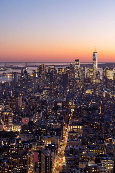 New York City Skyline Manhattan Coucher Soleil Gratte Ciel Panorama — Photo