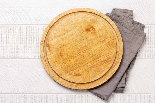 Wooden Cutting Board Kitchen Towel Flat Lay Copy Space — Stok fotoğraf