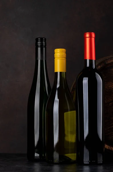White Red Wine Bottles Front Wine Barrel —  Fotos de Stock