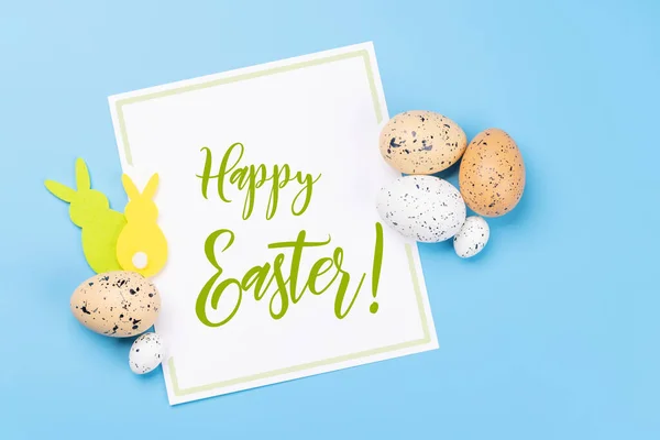 Πασχαλινά Αυγά Διακόσμηση Κουνέλι Και Πάσχα Ευχετήρια Κάρτα Πάνω Από — Φωτογραφία Αρχείου