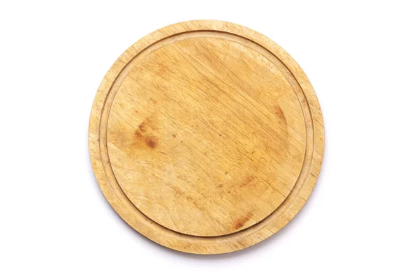 Wooden Cutting Board Isolated White Background Flat Lay Top View — Foto Stock