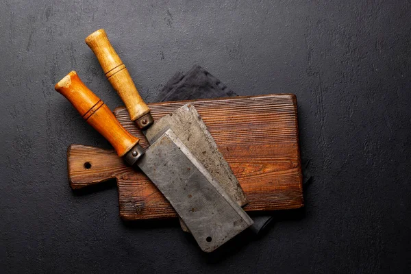 Meat Butcher Knifes Cutting Board Flat Lay — Stock Photo, Image