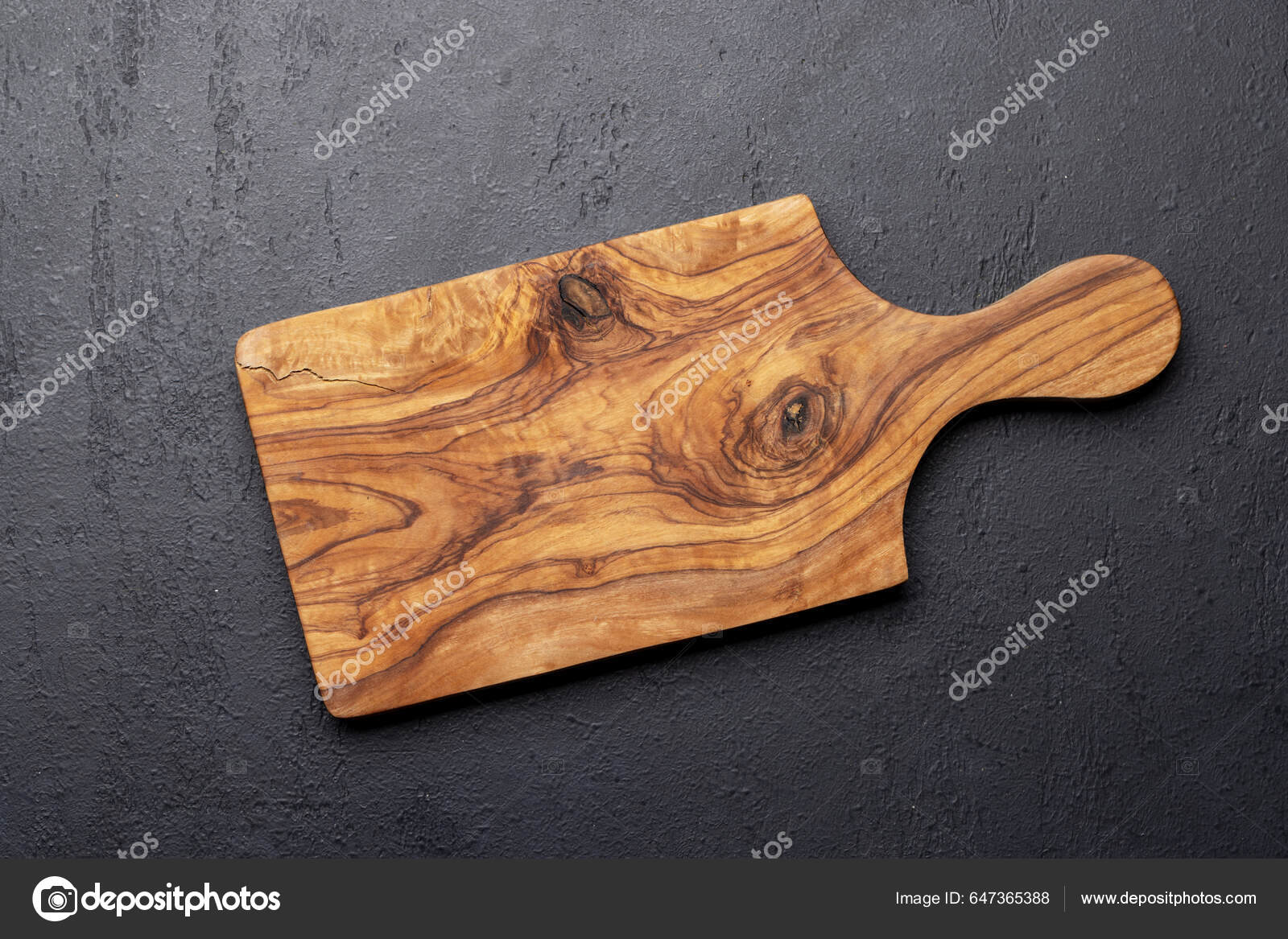 Wooden Cutting Board Stone Kitchen Table Flat Lay Copy Space Stock