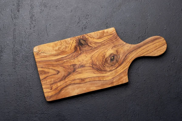 Wooden Cutting Board Stone Kitchen Table Flat Lay Copy Space — Zdjęcie stockowe