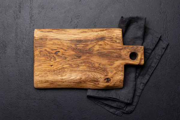 Wooden Cutting Board Kitchen Towel Flat Lay Copy Space — Stock fotografie