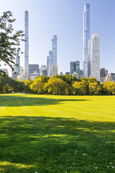 Manhattan Felhőkarcolók Central Park Rét — Stock Fotó