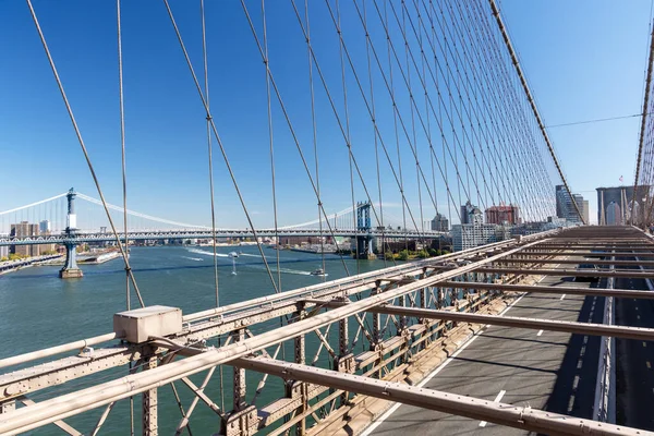 New York City Skyline Manhattan Bridge Brooklyn Bridge — Stock Photo, Image