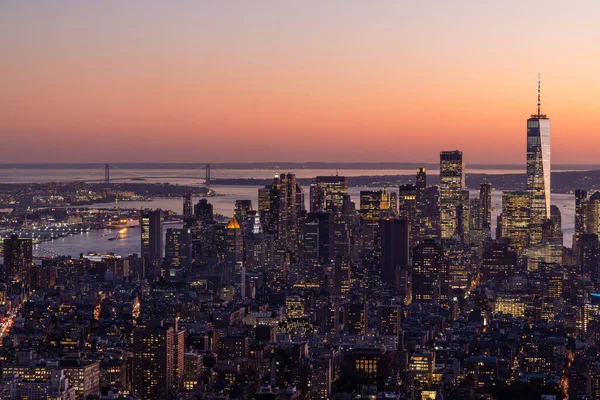 Nowojorska Panorama Panorama Wieżowców Zachody Słońca Manhattanie — Zdjęcie stockowe