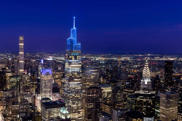 New Yorks Skyline Manhattan Skyskrapor Natt Panorama — Stockfoto
