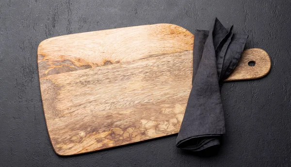 Wooden Cutting Board Kitchen Towel Flat Lay Copy Space — Stockfoto