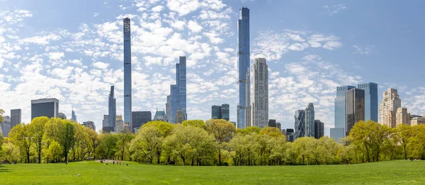 Central Park Grön Äng Och Skyskrapor New York City — Stockfoto