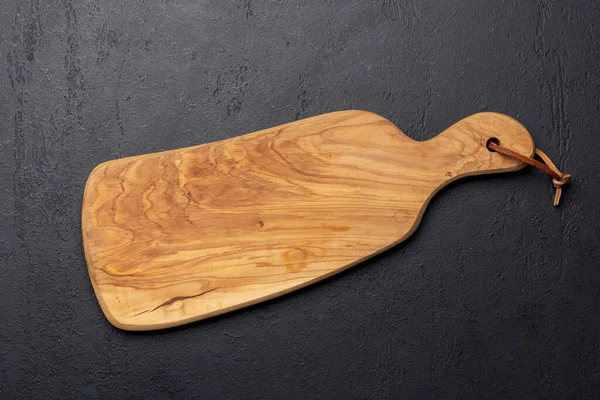 Wooden Cutting Board Stone Kitchen Table Flat Lay Copy Space — Zdjęcie stockowe