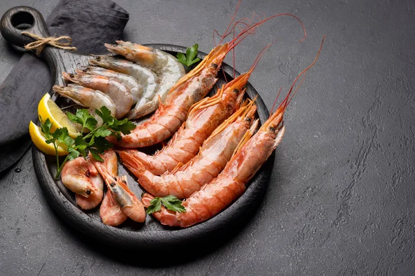Top View Fresh Seafood Shrimp Langoustines Copy Space — Stock Photo, Image