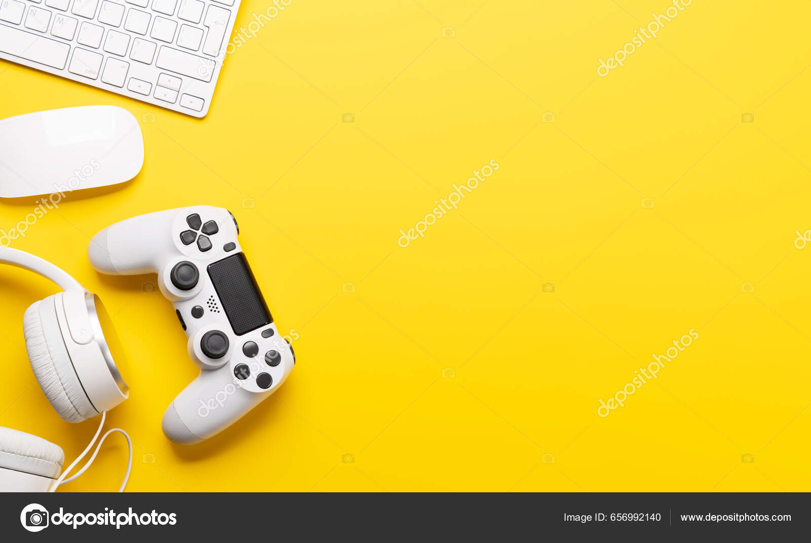 Gaming Gear Tech Accessories Yellow Background Perfect Gaming Tech Related  Stock Photo by ©karandaev 656992140